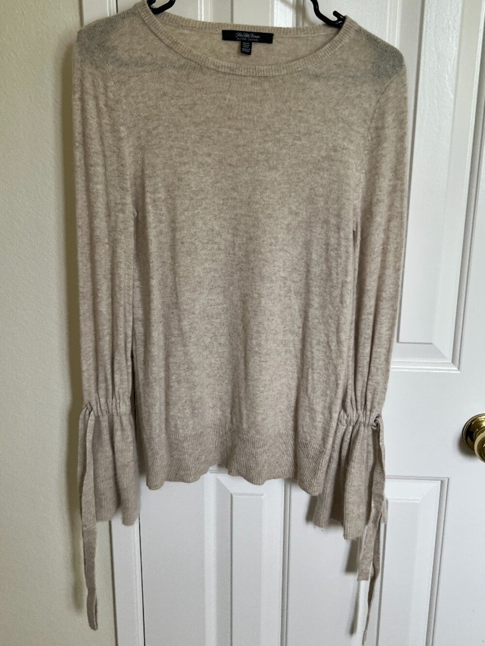 Saks Fifth Avenue Women 100% Cashmere Sweater with Bell Sleeves, Beige, Size PXS